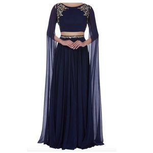 Lehenga Designer Pooja Peshoria Hand Embroidered Silk Crystal Navy Indigo Blue